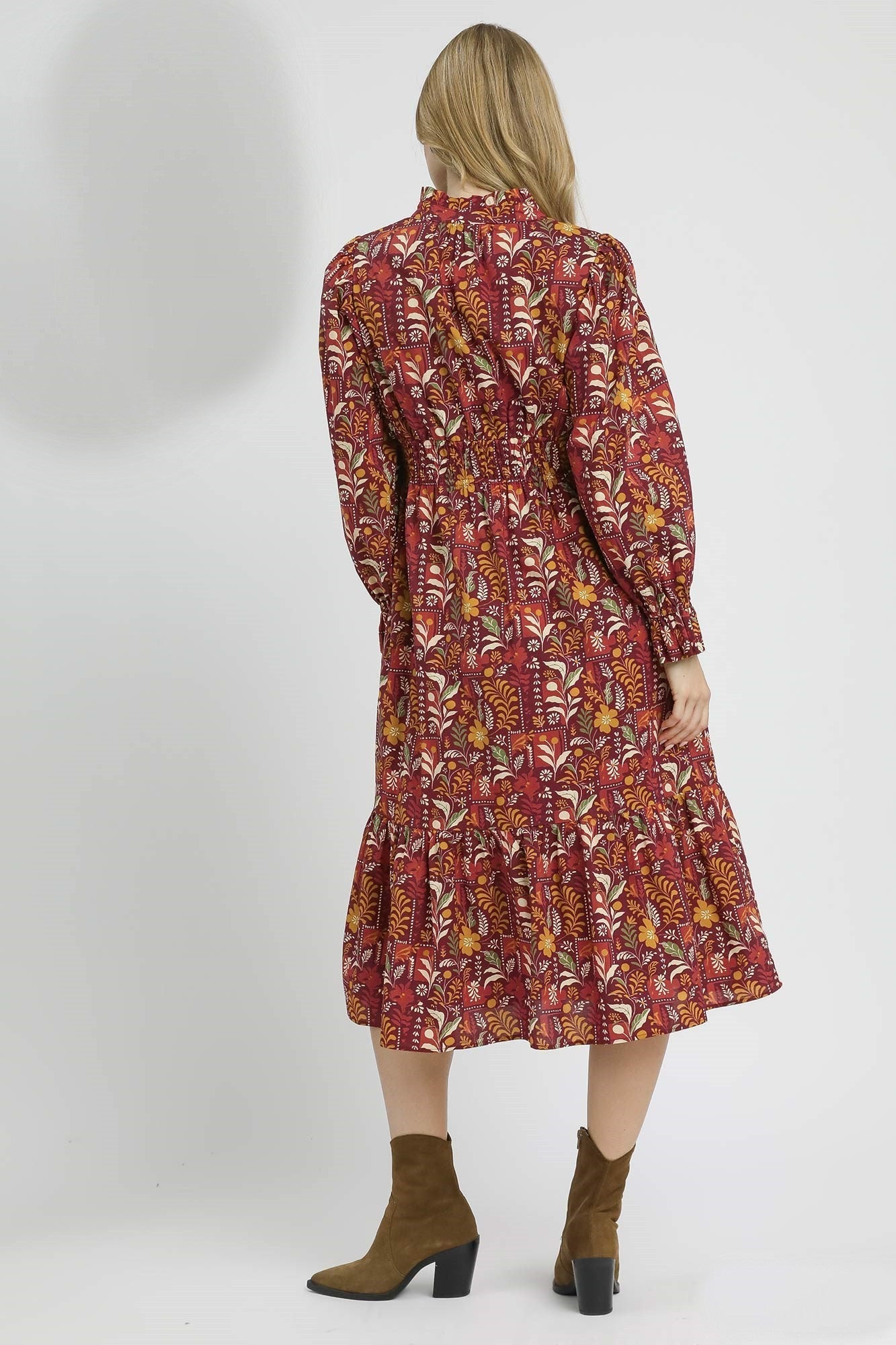 Umgee Exclusive Floral Print Midi Dress in Burgundy Mix