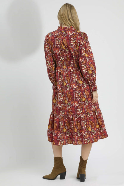 Umgee Exclusive Floral Print Midi Dress in Burgundy Mix