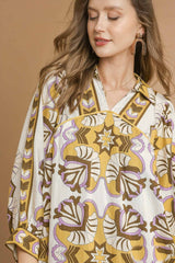 Umgee Boarder Print Tiered Mini Dress in Mustard Mix