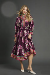 Umgee Boho Floral Mixed Print Midi Dress in Plum Mix