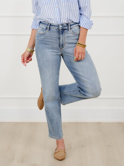 Judy Blue High Rise Light Wash Straight Leg Ankle Jeans
