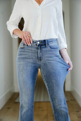 Judy Blue Multi-Inseam Mid-Rise Medium Wash Trouser Flare Jeans