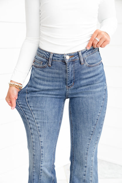 Restock! Judy Blue Golden Hour Mid Rise Flare Jeans with Double Angular Seam