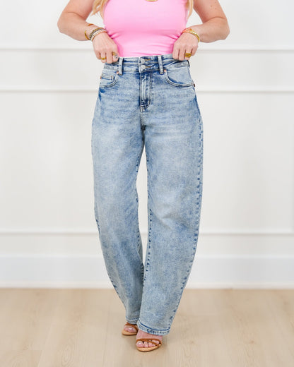 Judy Blue High Rise Light Wash Double Waist Band Marlow Arc Leg