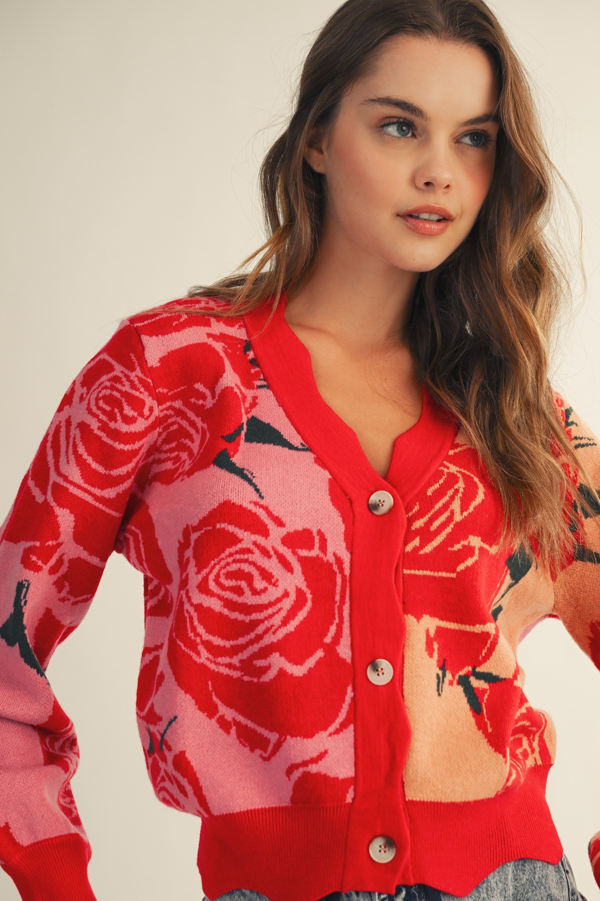 LovLov Rose Floral Cardigan in Rose Pink