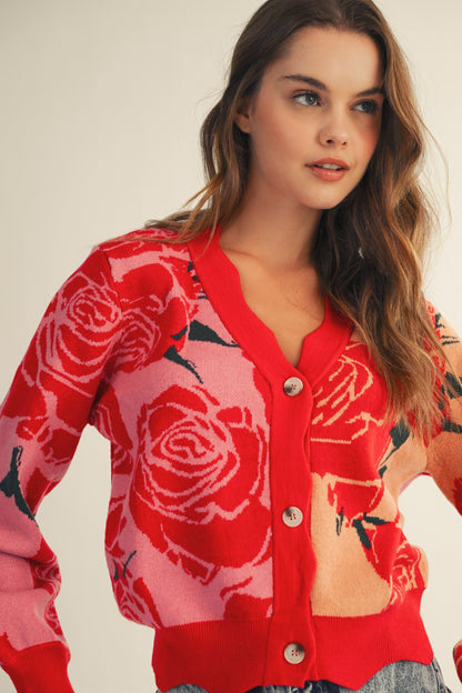 LovLov Rose Floral Cardigan in Rose Pink
