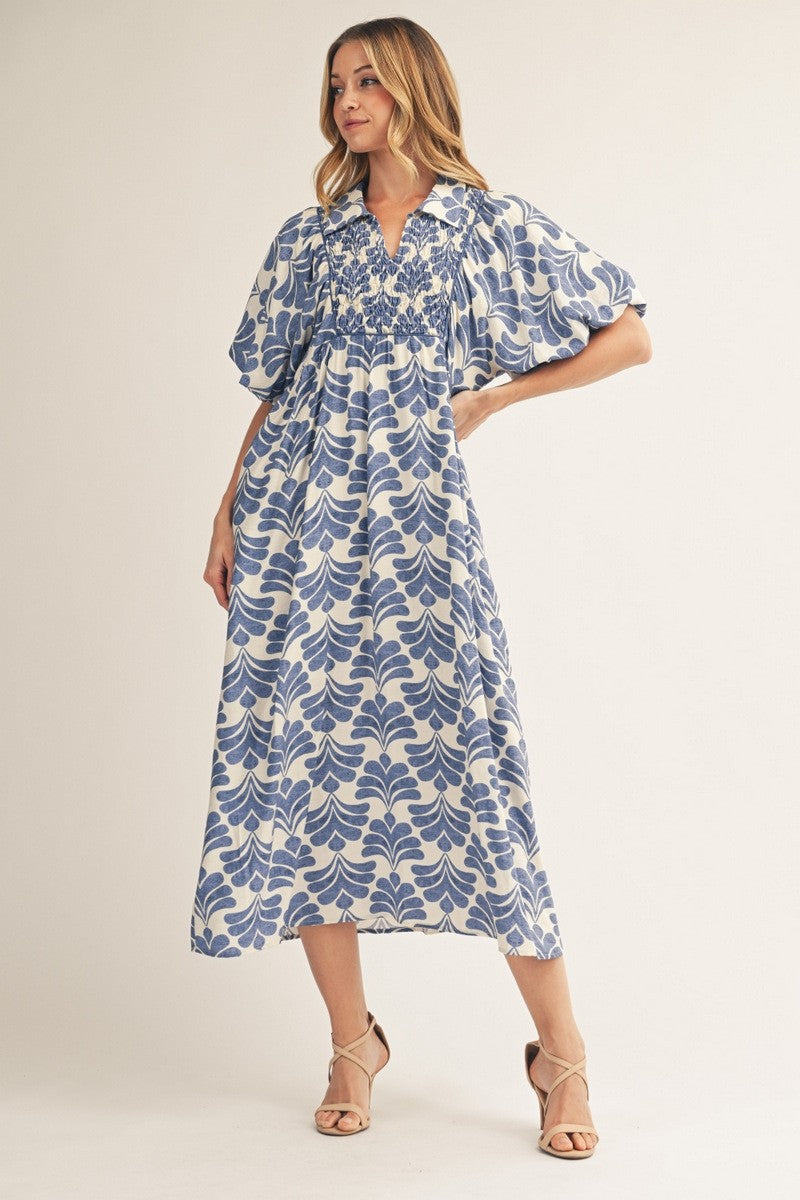 Jodifl Boho Floral Midi Dress in Denim