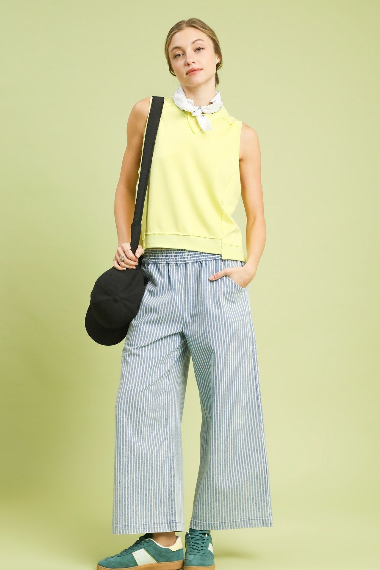 Umgee Stone Wash Stripe Wide-Leg Pants in Light Denim