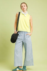 Umgee Stone Wash Stripe Wide-Leg Pants in Light Denim