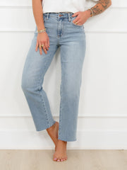 Judy Blue Mid Rise Medium Wash Straight Leg Ankle Jeans with Bandana Loop