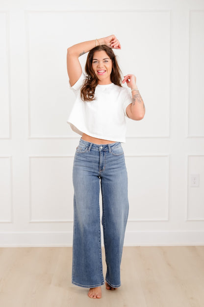 Judy Blue "The Lola" Multiple Inseam Medium Wash Retro Wide Leg Jeans