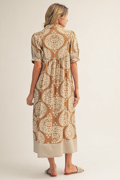 Jodifl Geometric Floral Print Midi Dress in Caramel