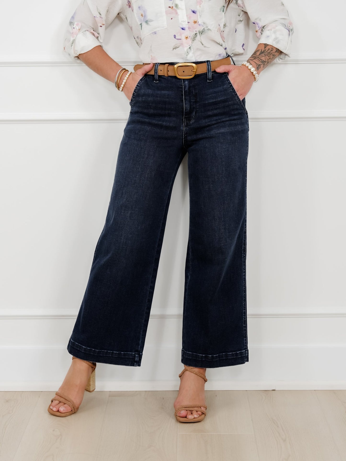 Judy Blue the Jasmine High Rise Dark Wash Wide Leg Ankle Trouser Jeans