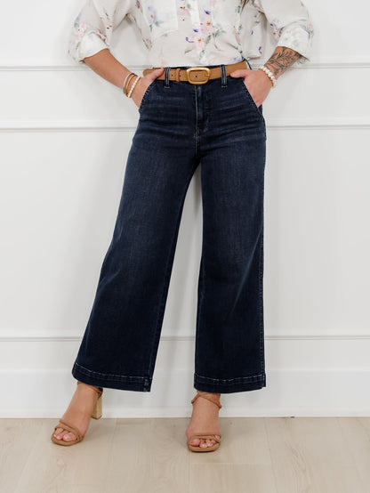 Judy Blue the Jasmine High Rise Dark Wash Wide Leg Ankle Trouser Jeans