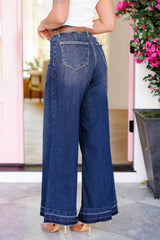 Judy Blue High Rise Dark Wash Palazzo Jeans with Front Patch Pockets