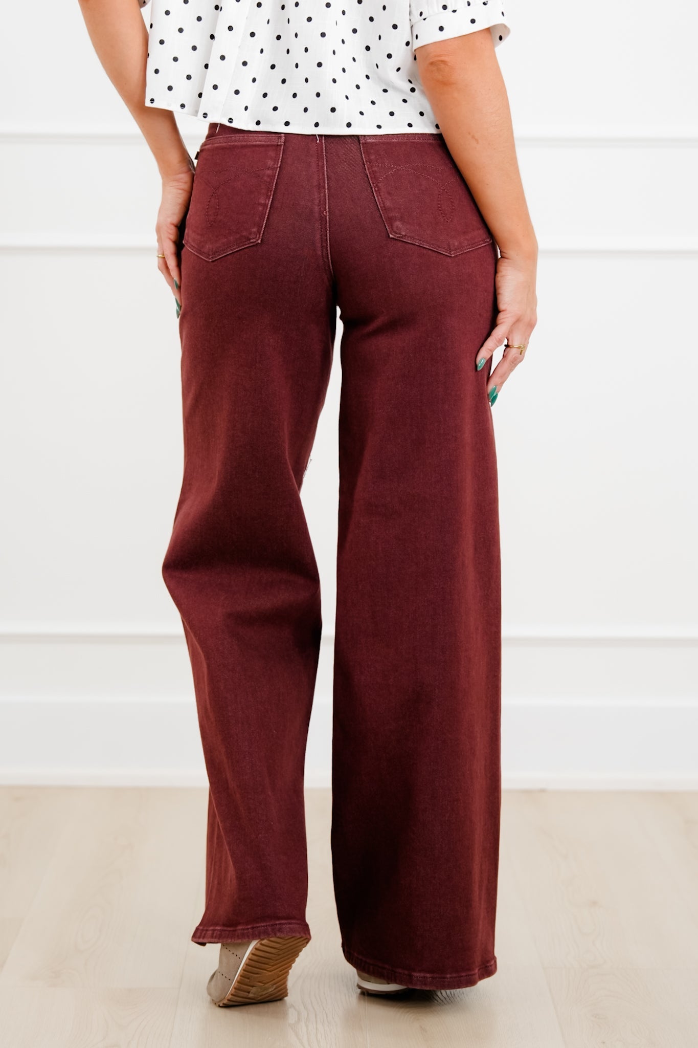 Judy Blue High Rise Burgundy Retro Wide Leg Jeans with Twisted Seams