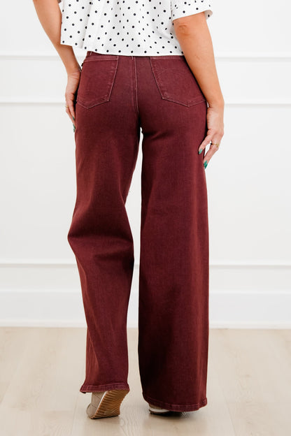 Judy Blue High Rise Burgundy Retro Wide Leg Jeans with Twisted Seams