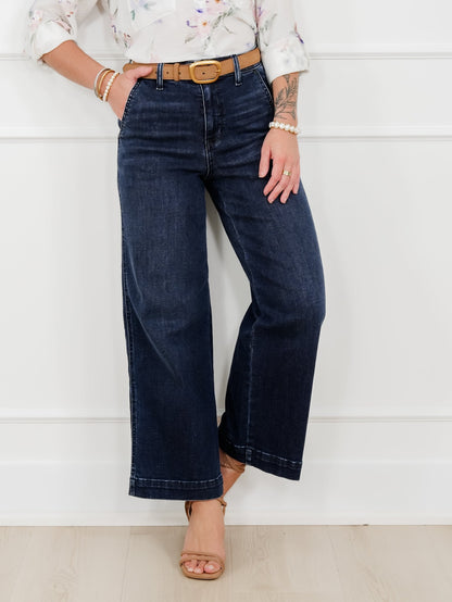 Judy Blue the Jasmine High Rise Dark Wash Wide Leg Ankle Trouser Jeans