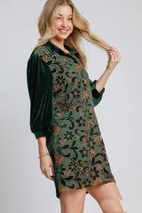 Umgee Velvet Lace Mini Dress in Hunter Green