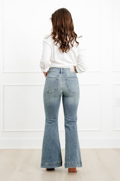 Judy Blue High Rise Medium Vintage Wash Flare Jeans with Button Hem