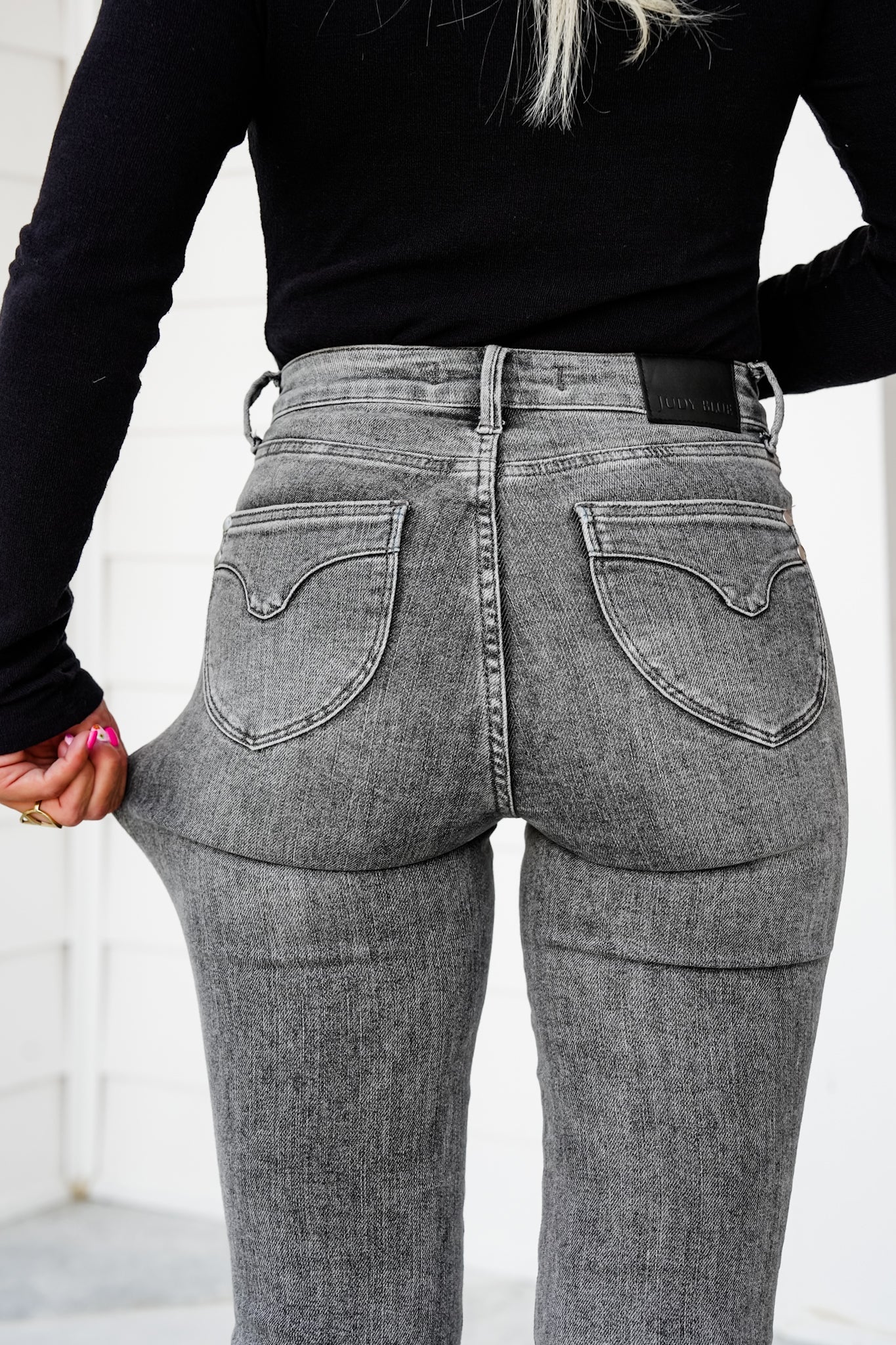 Judy Blue Smoke Show Mid Rise Grey Tummy Control Skinny Jeans with Shield Pockets