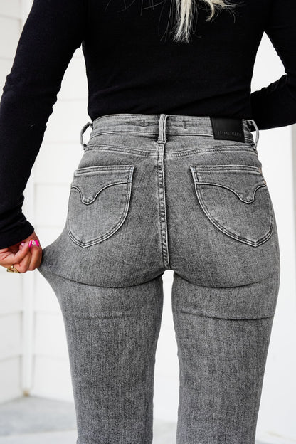 Judy Blue Smoke Show Mid Rise Grey Tummy Control Skinny Jeans with Shield Pockets