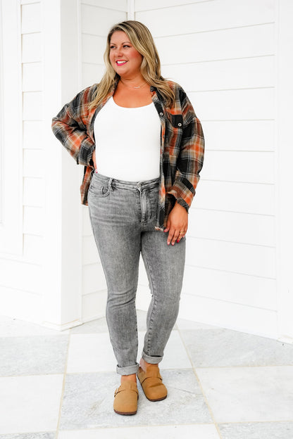 Judy Blue Smoke Show Mid Rise Grey Tummy Control Skinny Jeans with Shield Pockets