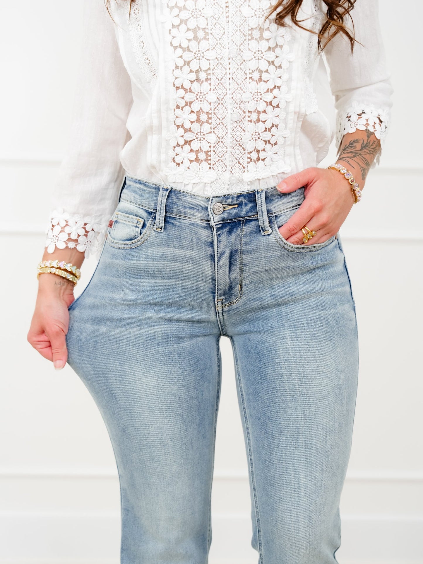 Judy Blue Mid Rise Medium Wash Multiple Inseam Flare Jeans with Slit