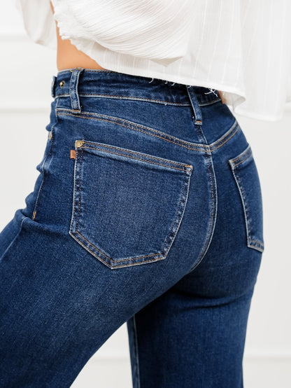 Judy Blue The Levi High Rise Dark Wash Petite/Reg Retro Wide Leg Jeans with Adjustable Waistband Tabs