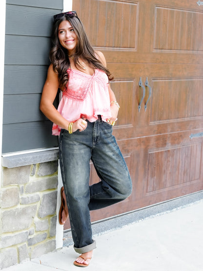 Judy Blue High Rise Medium Wash Marlow Arc Leg Jeans with Double Button