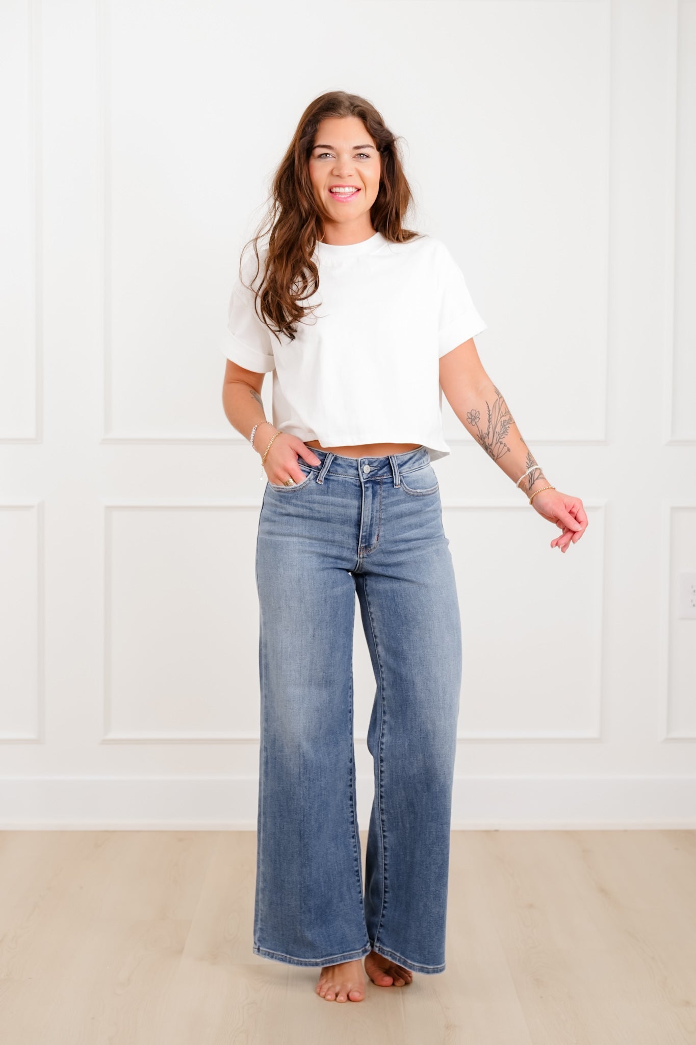 Judy Blue "The Lola" Multiple Inseam Medium Wash Retro Wide Leg Jeans