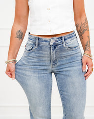 Judy Blue Mid Rise Light Wash Frayed Hem Kick Flare Jeans