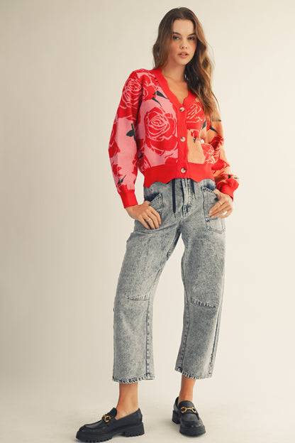 LovLov Rose Floral Cardigan in Rose Pink
