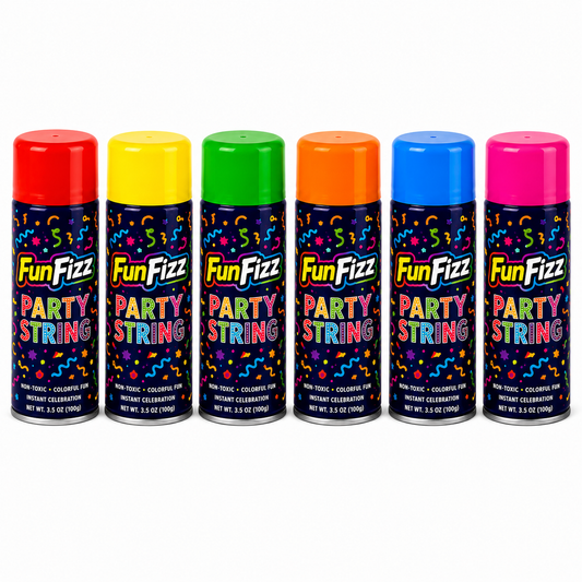 FunFizz Party String Spray (6 Pack) – Non-Toxic Color String Aerosol for Birthday Parties, Weddings, Celebrations, School Events & Festive Occasions