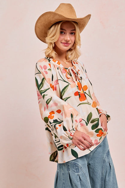 BiBi Floral Print Exaggerated Balloon Sleeve Top in Floral