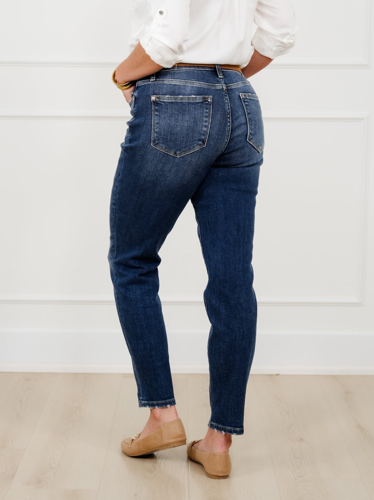 Restock! Judy Blue My Favorite Boyfriend Mid-Rise Dark Wash Non Distressed Cuffed Boyfriend Jeans