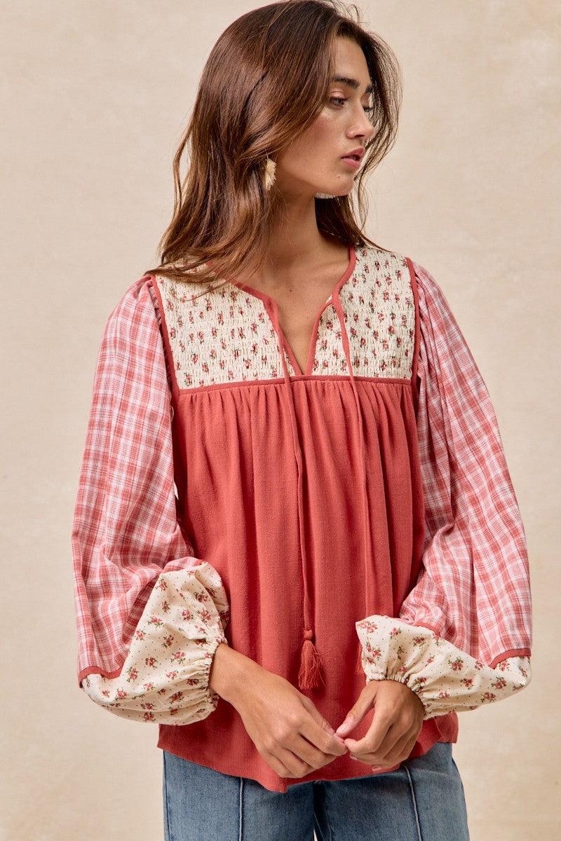 BiBi Mix N Match Peasant Top in Dark Coral