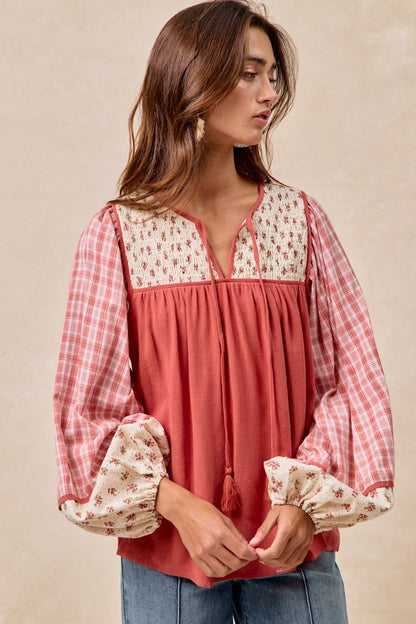 BiBi Mix N Match Peasant Top in Dark Coral