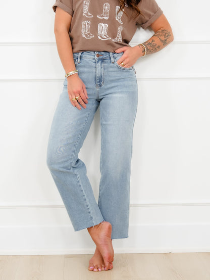 Judy Blue Mid Rise Medium Wash Straight Leg Ankle Jeans with Bandana Loop