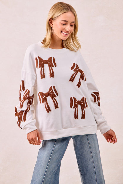BiBi GAME DAY Football Bow Patched Sweatshirt in Ivory