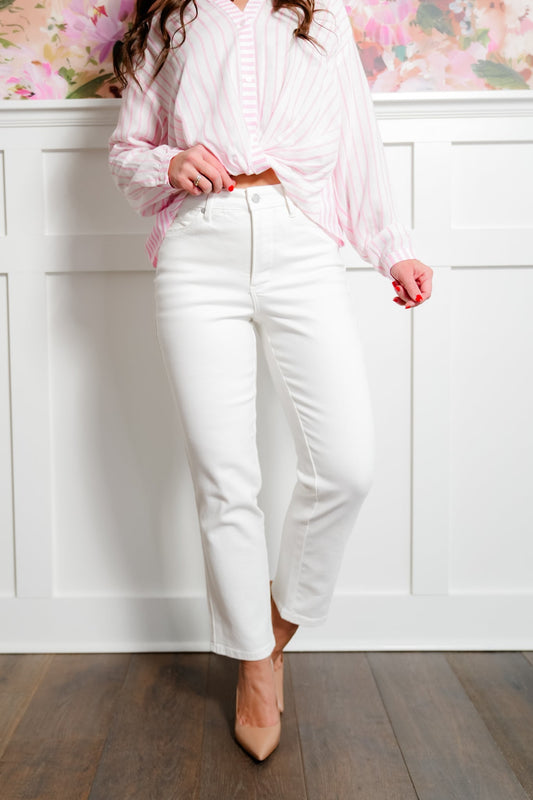 Judy Blue The Cape Cod  High Rise White Tummy Control Ankle Straight Leg Jeans