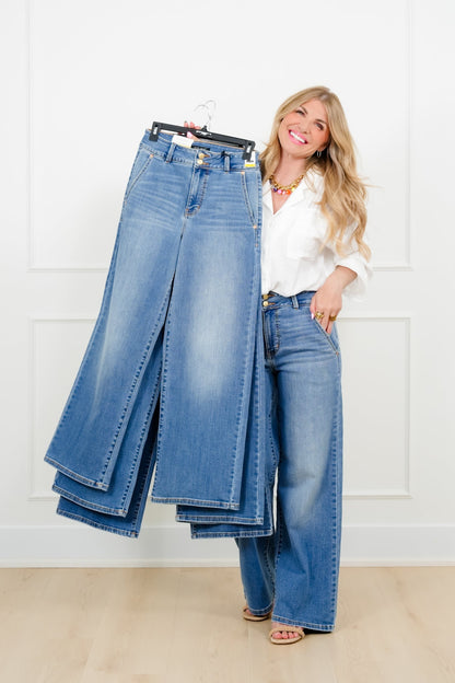 Judy Blue High Rise Medium Wash Multiple Inseam Column Jeans with Trouser Styling