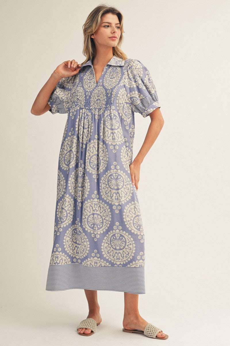 Jodifl Geometric Floral Print Midi Dress in Periwinkle ON ORDER