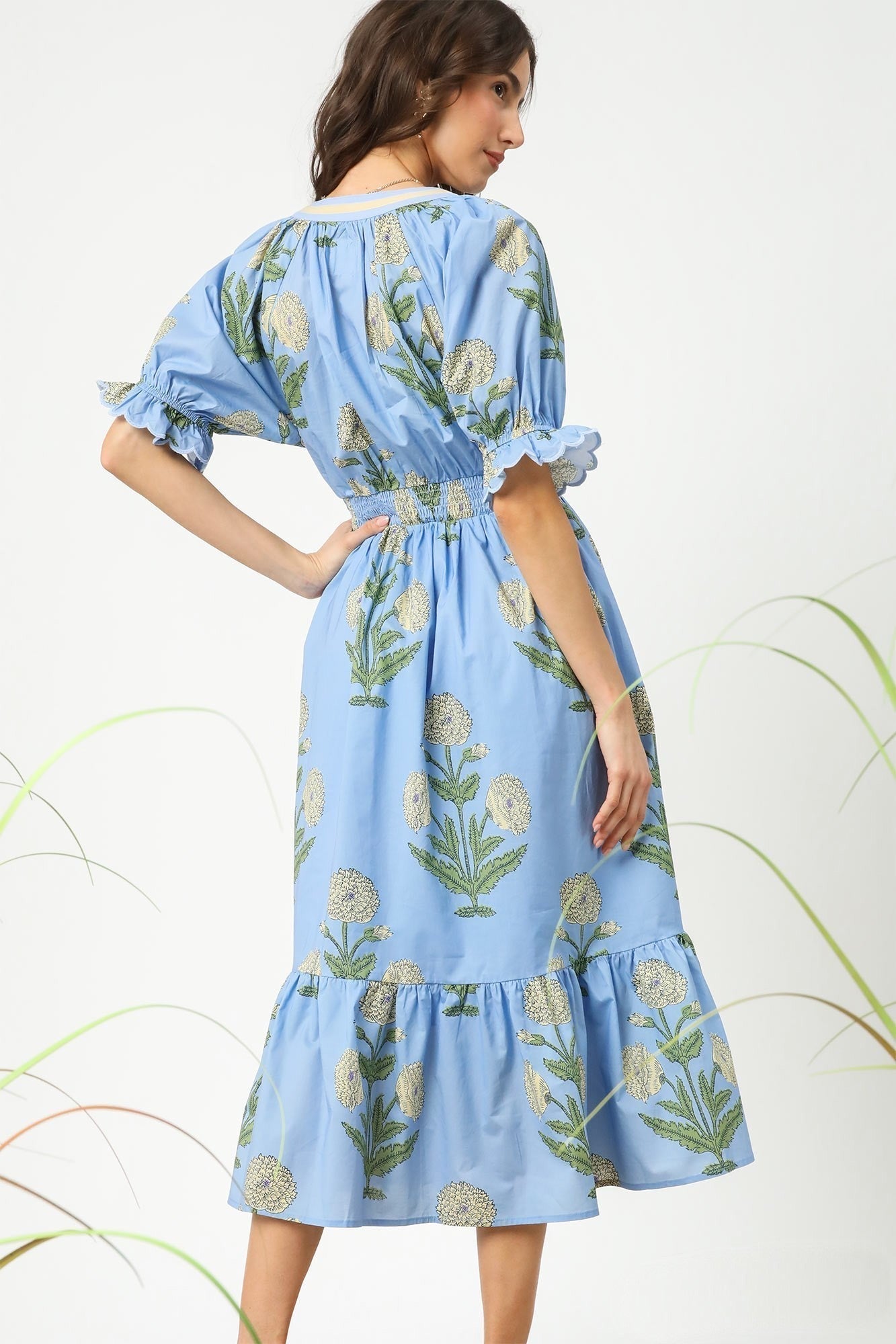 Umgee Bold Floral Print Midi Dress in Periwinkle Mix ON ORDER