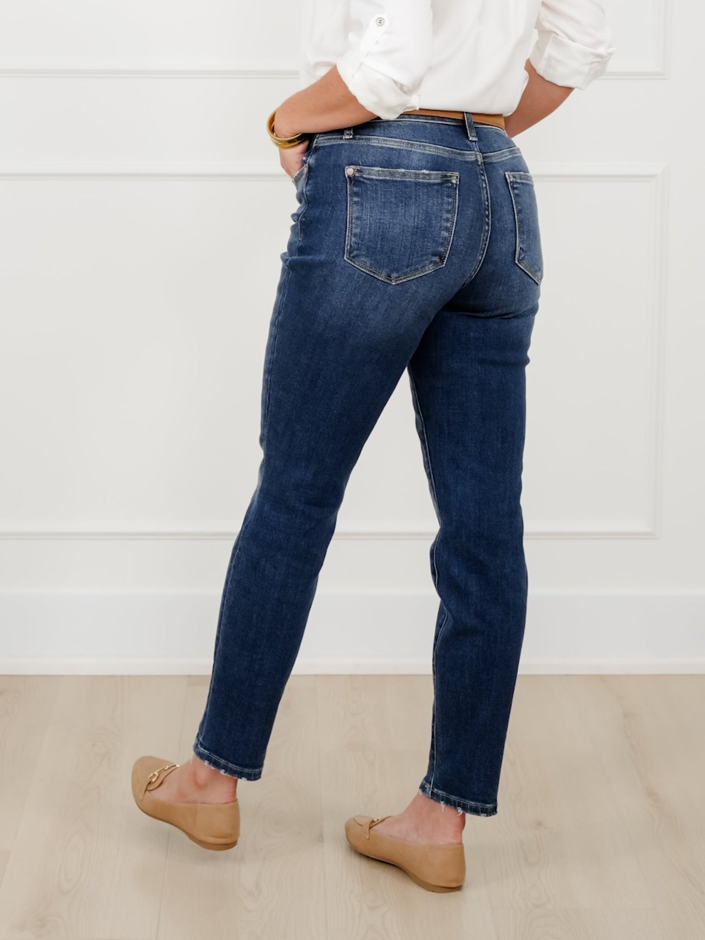 Restock! Judy Blue My Favorite Boyfriend Mid-Rise Dark Wash Non Distressed Cuffed Boyfriend Jeans