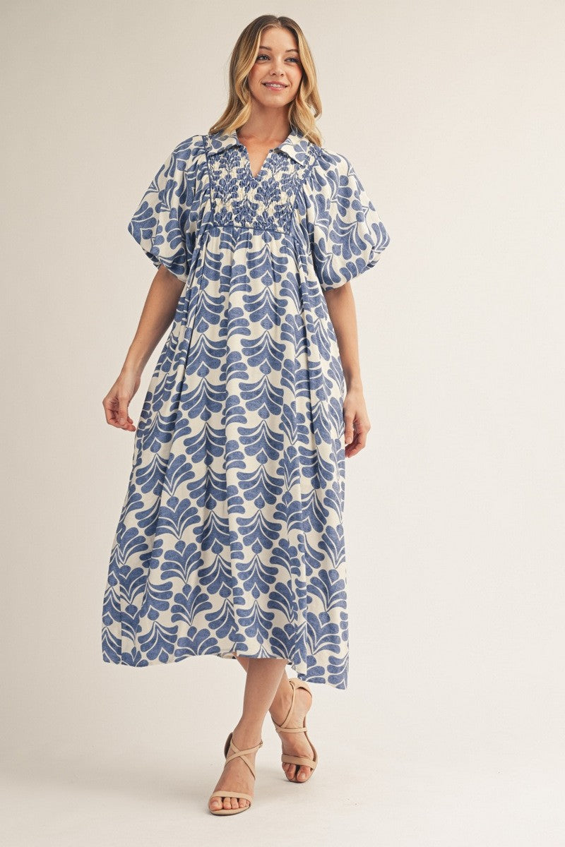 Jodifl Boho Floral Midi Dress in Denim