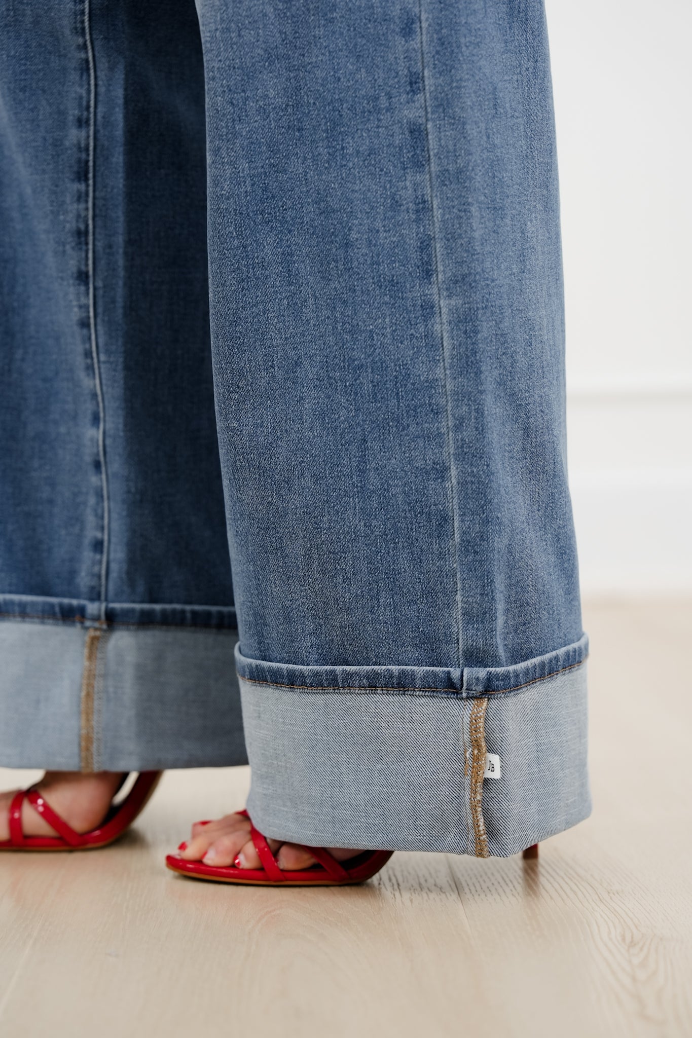 Judy Blue Catching Feelings Mid Rise Medium Wash Straight Leg Jeans with Folded Over Waistband