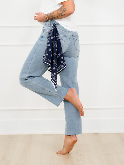 Judy Blue Mid Rise Medium Wash Straight Leg Ankle Jeans with Bandana Loop