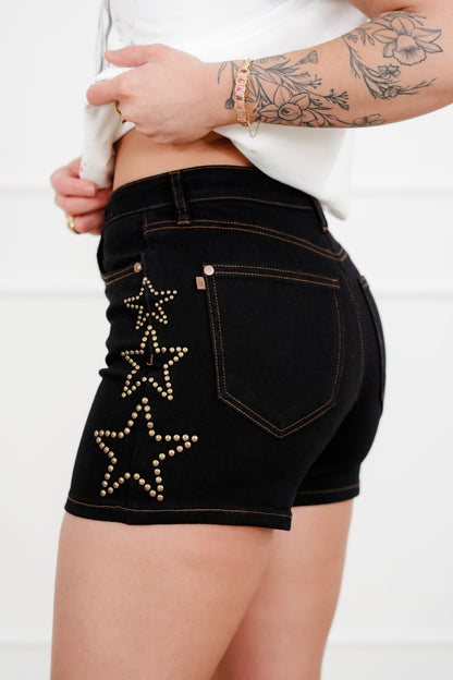 Judy Blue Black Star Studded Slim Shorts