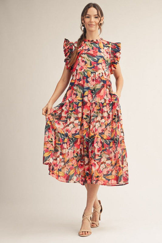 Jodifl Mixed Print Chiffon Midi Dress in Multi Mix